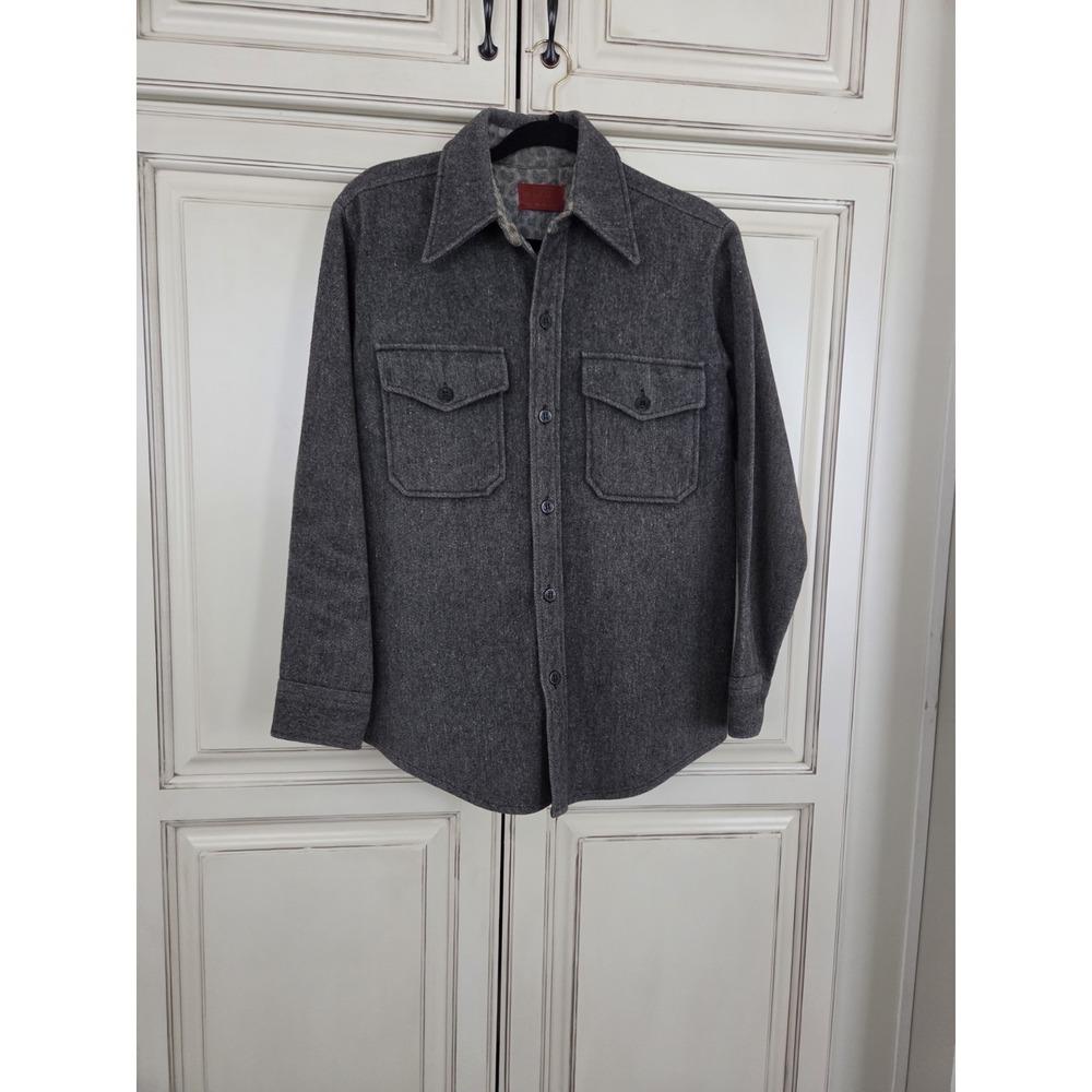 Vtg Sears Kings Road Cpo Wool‎ Button Up Shirt Men's Small Grey Anchor Buttons
